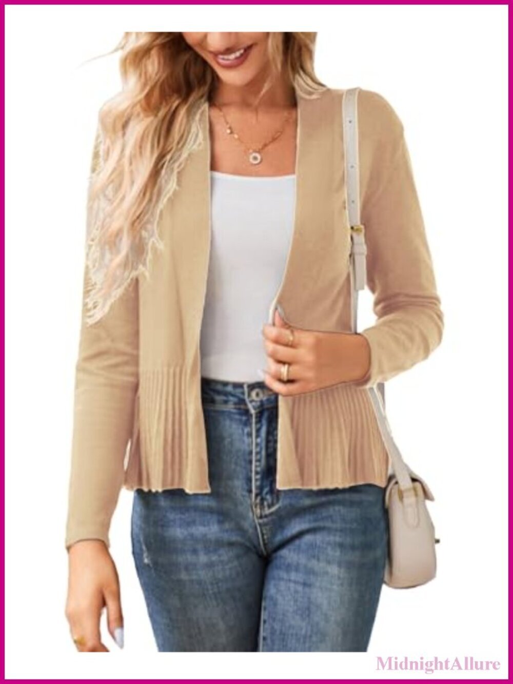 Lightweight Peplum Cardigan Open Front Cropped Long Sleeve Knit Tops